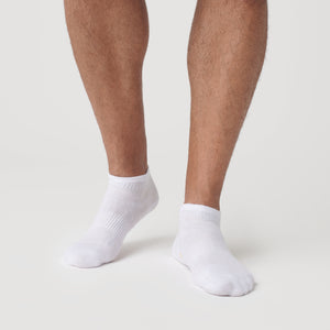 True ClassicWhite Ankle Socks 12-Pack worn on feet, showcasing seamless design.
