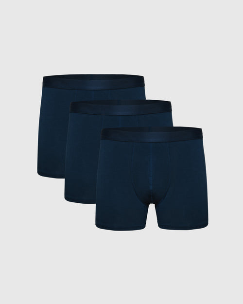 Navy Boxer Trunks 3-Pack, featuring soft, supportive, flyless design.