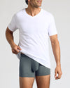 Man wearing Carbon Boxer Trunks, showcasing flyless 3D pouch.