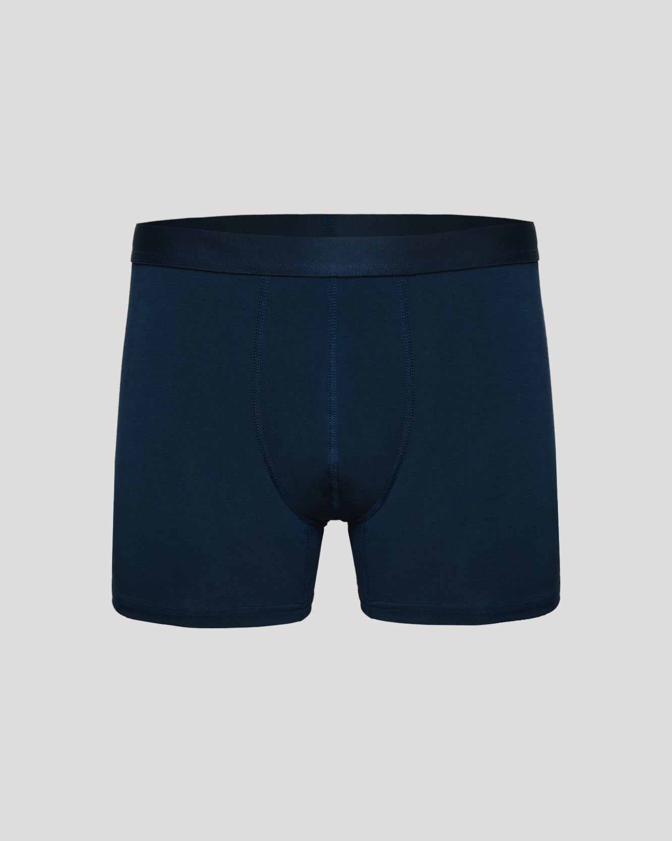 Navy Boxer Trunk with 3D pouch on light gray background.