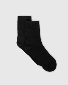 True ClassicBlack Half Crew Socks 6-Pack laid flat, showcasing seamless toe and contour seam.
