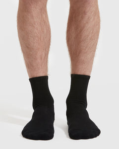True ClassicBlack Half Crew Socks 6-Pack showcasing seamless toe and contour seam.