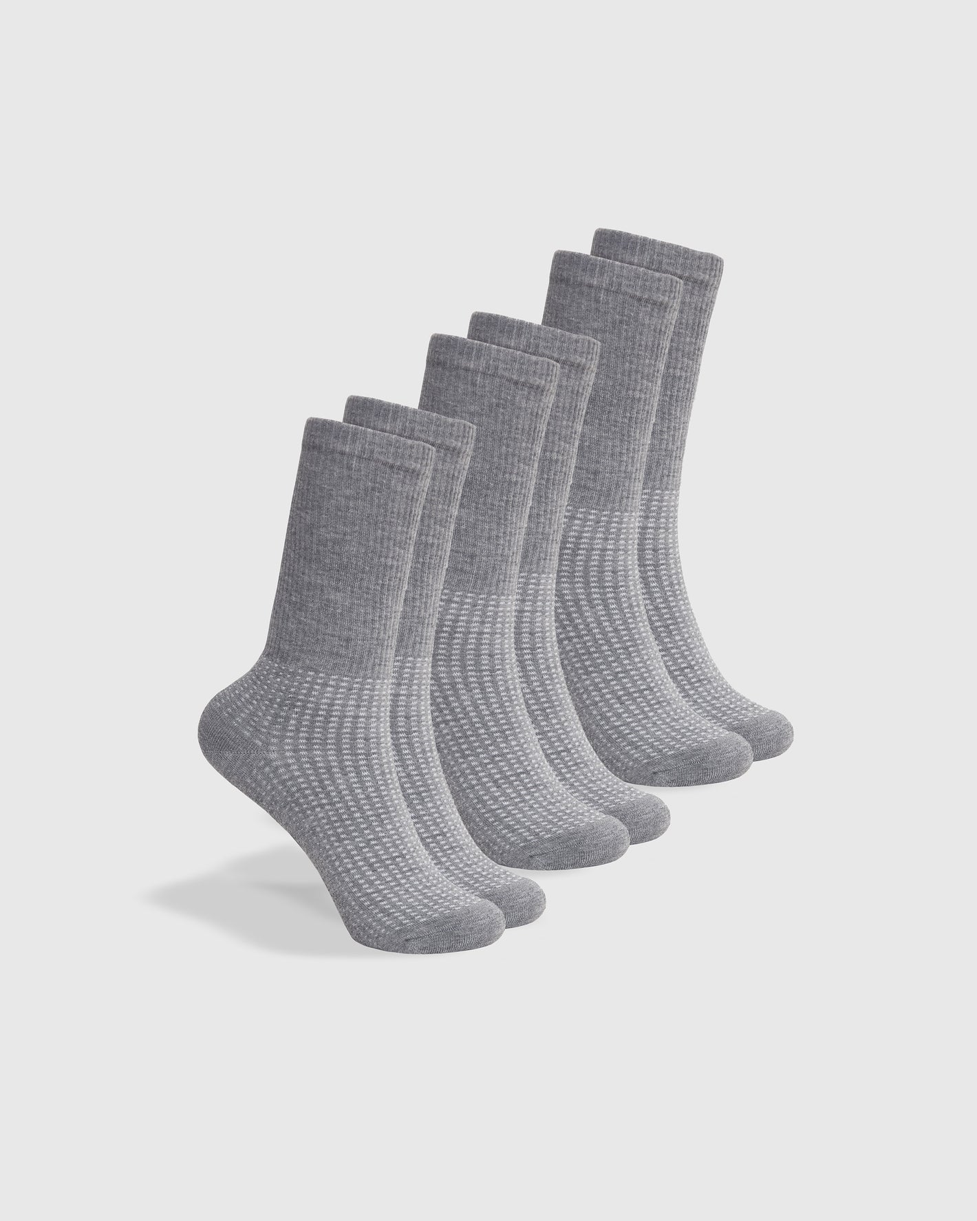 Heather Gray Active Crew Socks 3-Pack, light gray with dot pattern, solid-knit cuff.