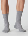 Heather Gray Active Crew Socks, mid-calf, ribbed texture, dotted pattern.