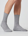 Heather Gray Active Crew Socks showcasing ribbed texture and seamless construction.