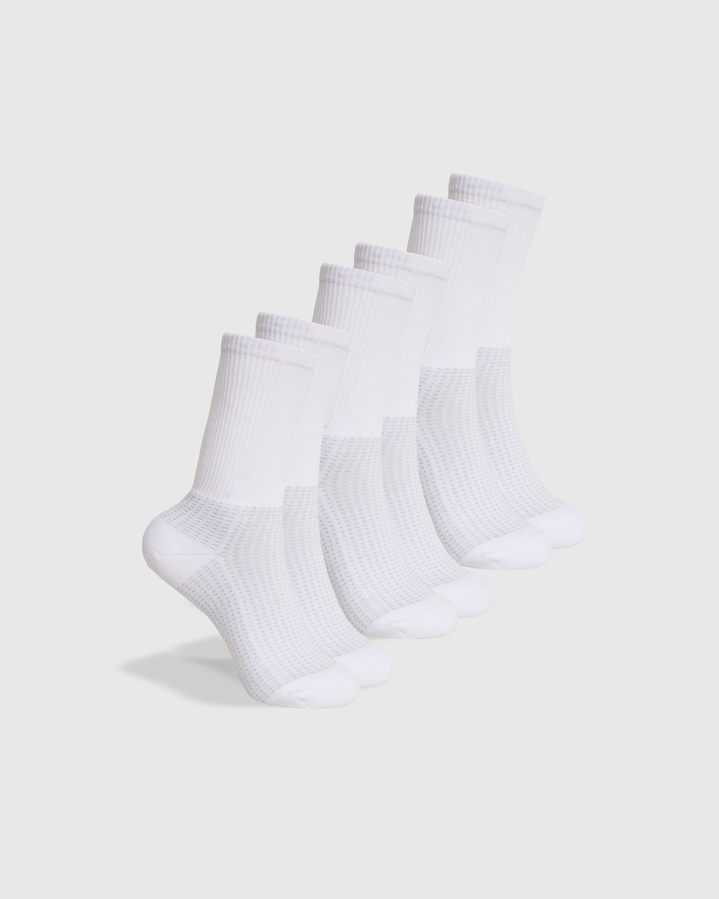 White Active Crew Socks 3-Pack, showcasing seamless design and Y-stitched heel.