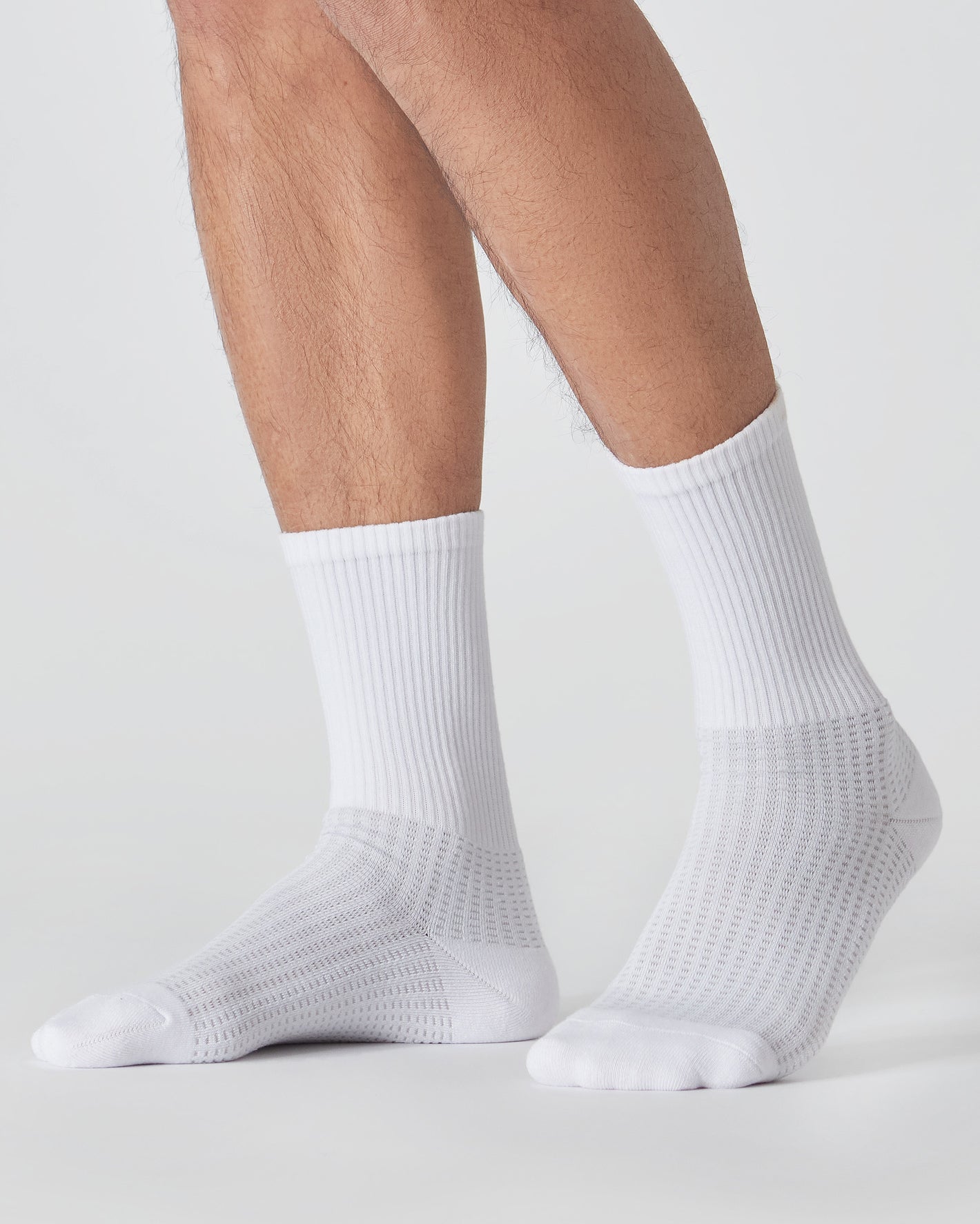 White Active Half Crew Socks 6-Pack showing ribbed cuffs and ventilated knit.