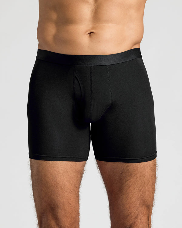 Black Boxer Briefs W/ Fly showcased on a man's lower torso.