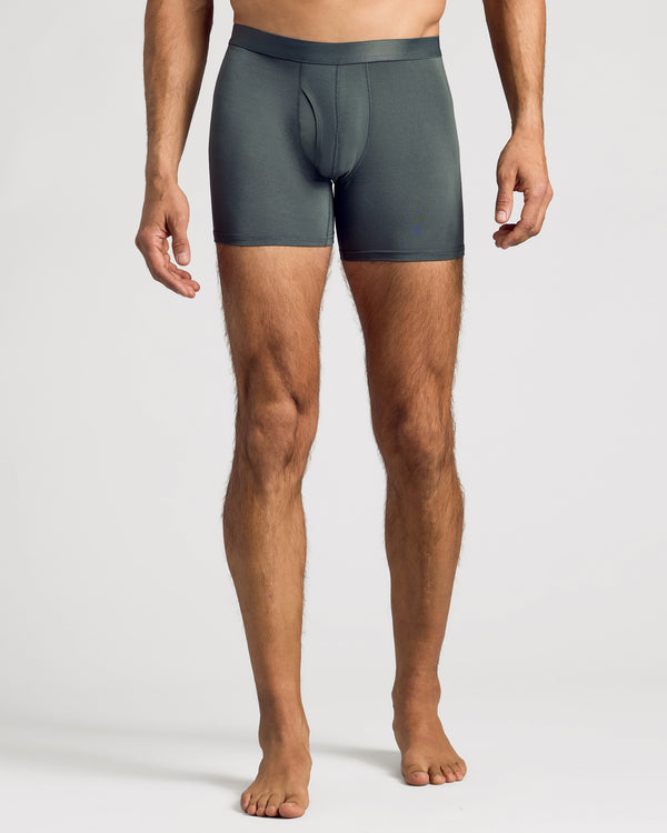 Carbon Boxer Briefs W/ Fly 12-Pack on a model, showcasing fit and design.