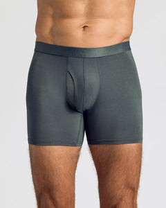 True ClassicCarbon Boxer Briefs W/ Fly, showcasing fit and fabric on male model.
