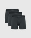 Carbon Boxer Briefs W/ Fly 3-Pack, black, arranged side-by-side.