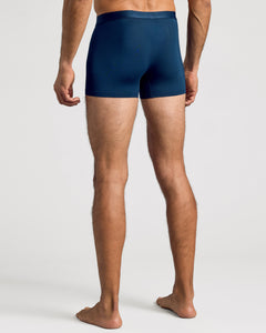 True ClassicNavy Boxer Trunks W/ Fly 3-Pack worn by standing man, rear view.