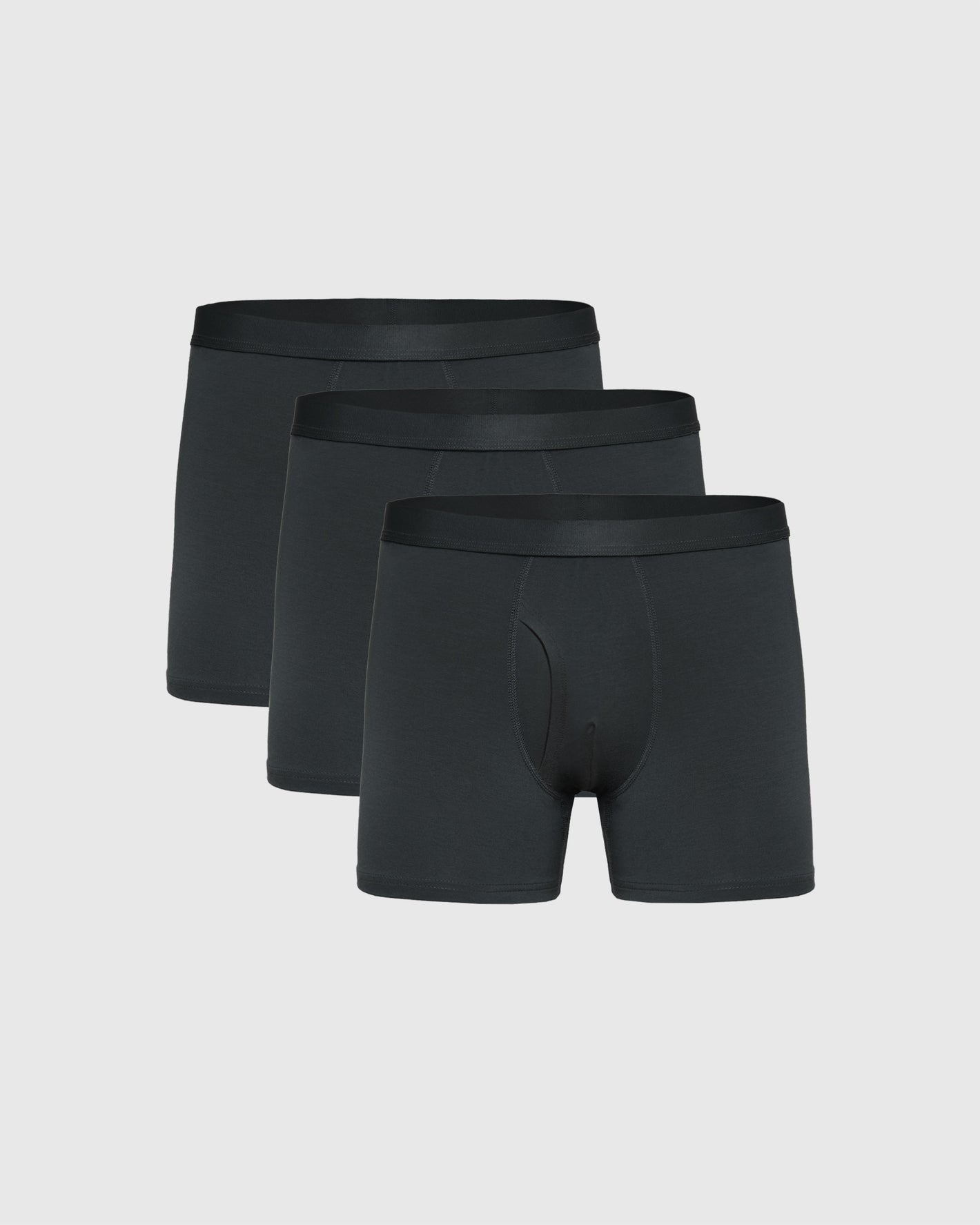Carbon Boxer Trunks W/ Fly 3-Pack arranged on light-gray surface.