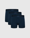 Navy Boxer Trunks W/ Fly 3-Pack displayed on gray background.
