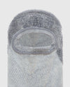Heather Gray No Show Sock with rubber heel stop, laid flat.