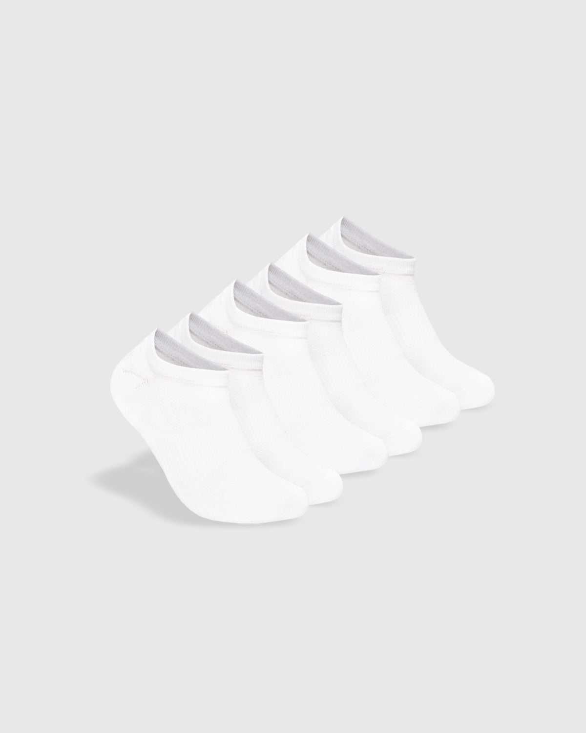 White No Show Socks 3 Pack 2 0 neatly fanned out.
