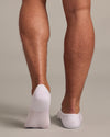 White No Show Socks 3 Pack 2 0 on feet, seamless toe, no-slip heel.