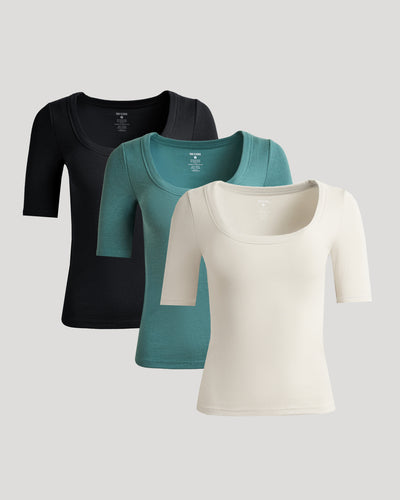 Ribbed 3/4 Sleeve Scoop Neck