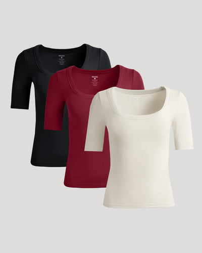 Ribbed 3/4 Sleeve Scoop Neck