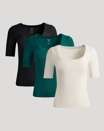 Ribbed 3/4 Sleeve Scoop Neck