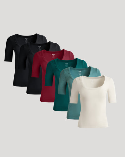 Ribbed 3/4 Sleeve Scoop Neck
