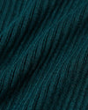 Evergreen Sweater Beanie with ribbed, fuzzy knit texture, dark teal.