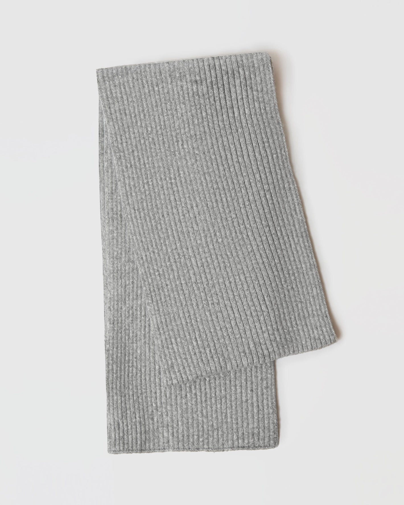 Heather Gray Sweater Scarf, ribbed knit, laid flat, ultra-soft warmth.