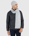 Man wearing Heather Gray Sweater Scarf and black quilted jacket.