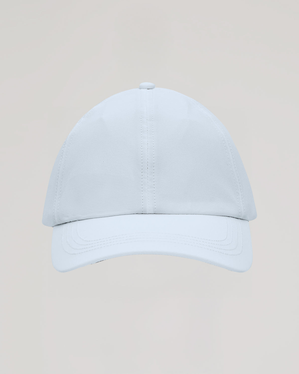 White Active Running Cap, breathable six-panel design, adjustable fit, sun protection.
