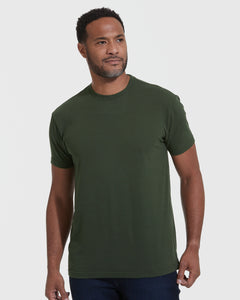 True ClassicMan wearing Dark Olive Classic Crew T-shirt with dark jeans.