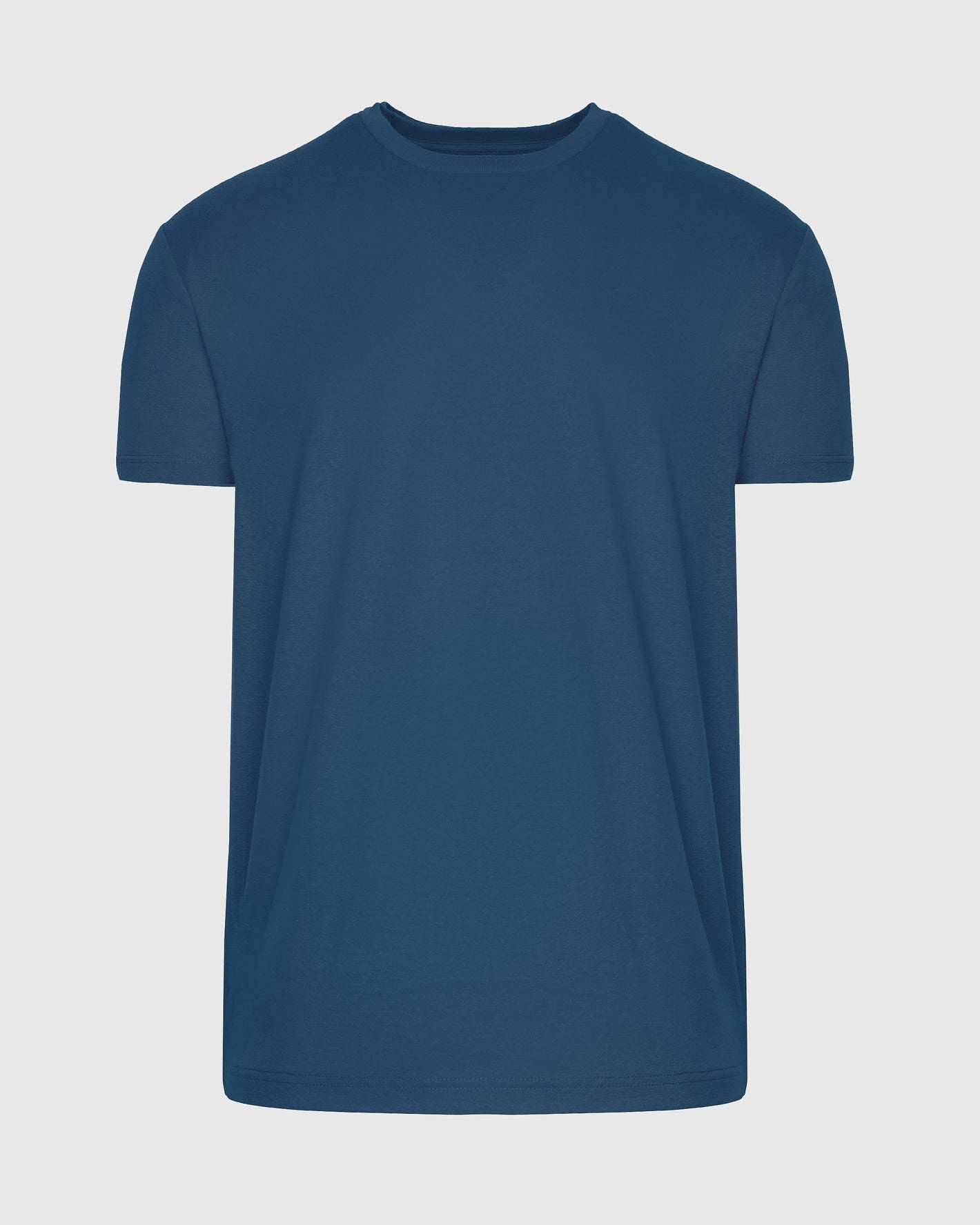 Deep Sea Blue Classic Crew Neck T-shirt on light gray background.