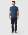 Deep Sea Blue Classic Crew Neck on man in jeans and sneakers.
