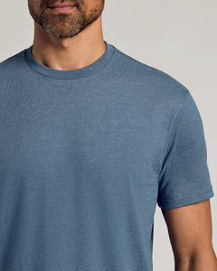 True ClassicDark Heather Tempest Classic Crew Neck on man, showing upper torso and jawline.