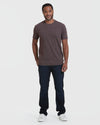 Heather Dark Oak Crew Neck T-Shirt on man with jeans and sneakers.