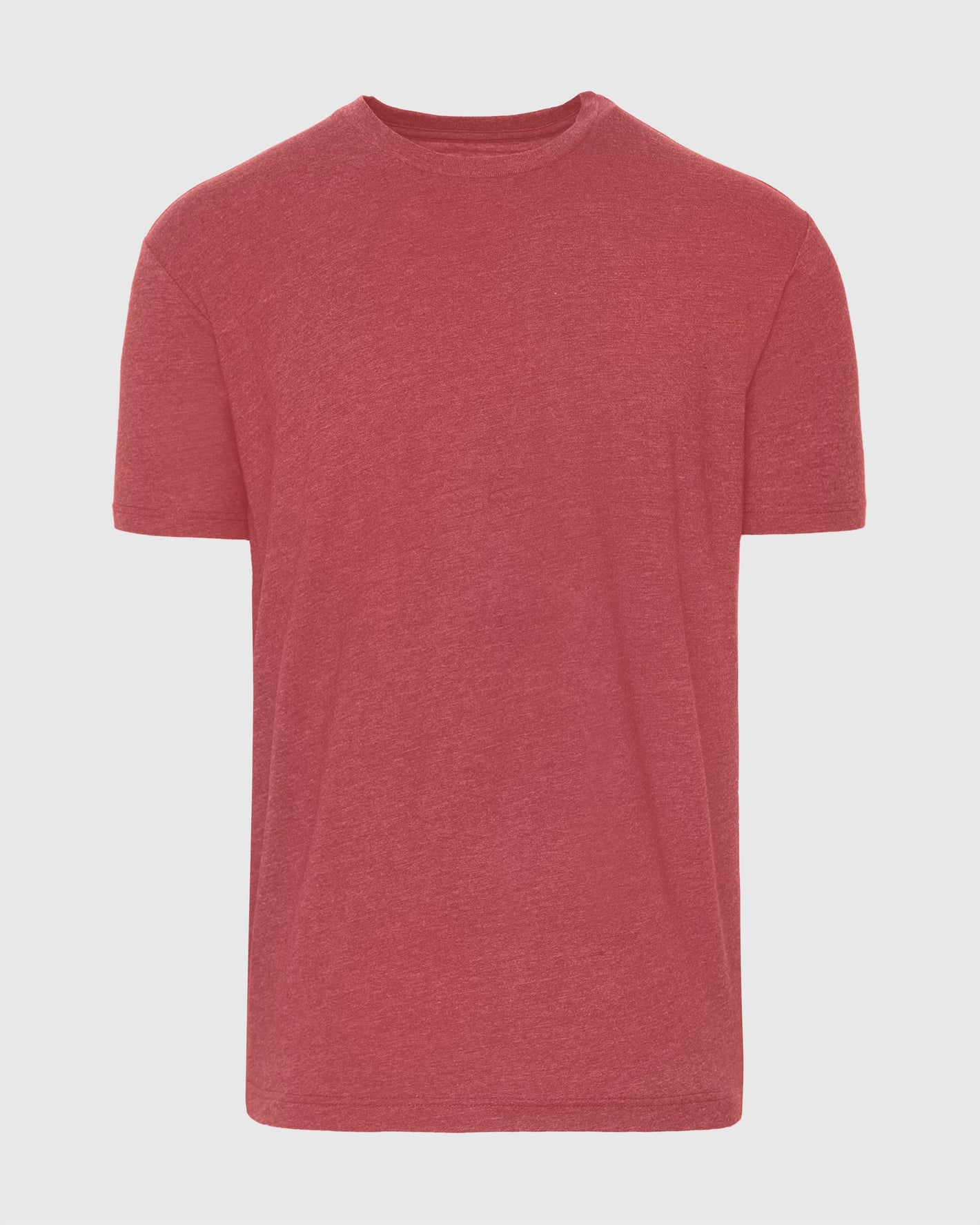 Heather Garnet Short Sleeve Crew Neck T Shirt displayed on neutral backdrop.