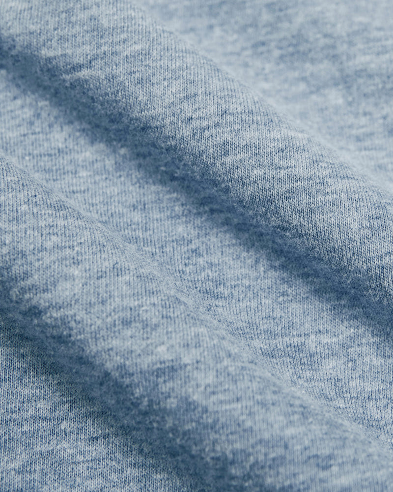 Heather Indigo Tall Straight Hem Crew Neck T-Shirt close-up, highlighting soft knit texture.
