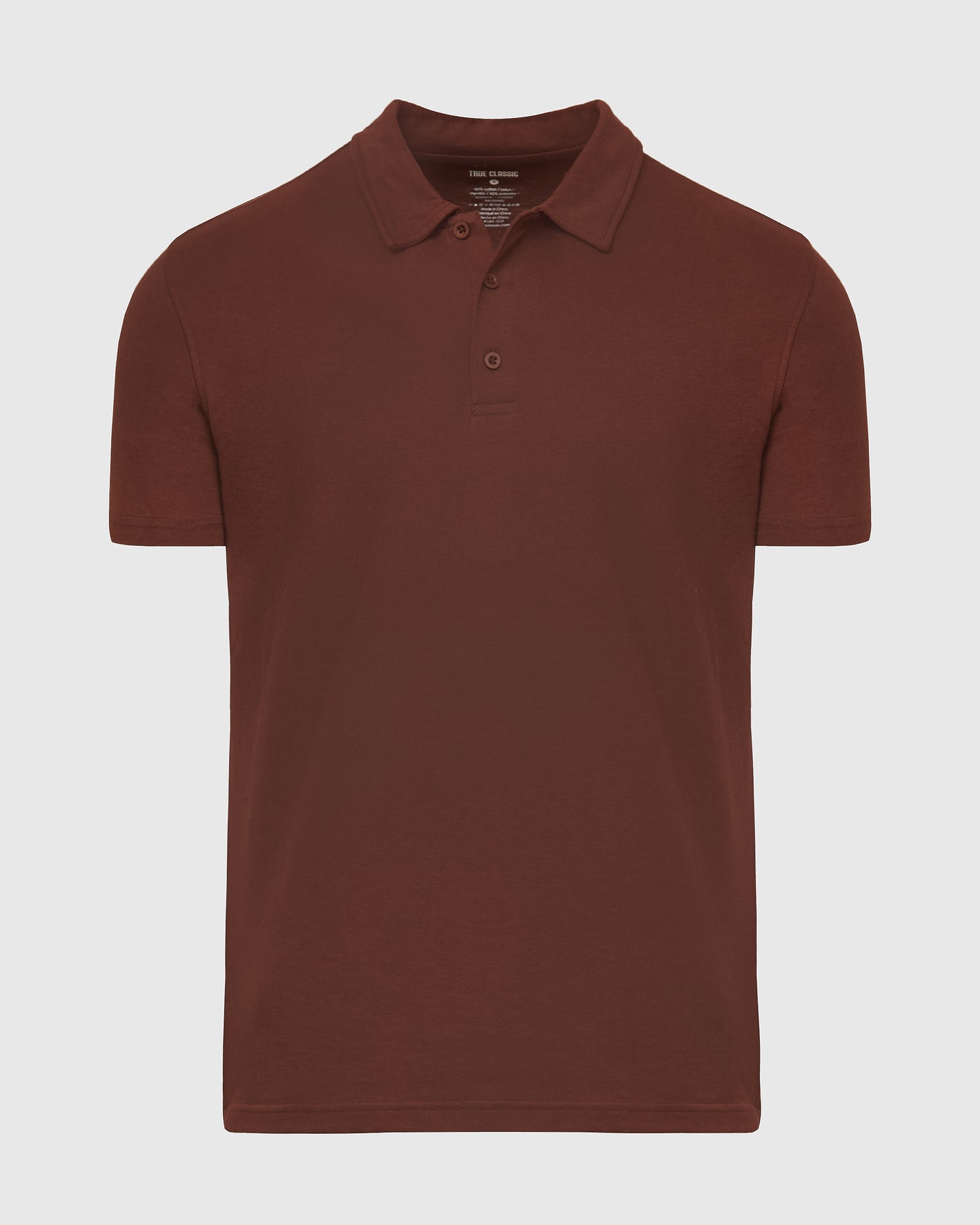 Dark Chocolate Classic Polo with a three-button placket and classic collar.