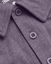 Dark Heather Amethyst Short Sleeve Polo close-up showing collar and buttons.