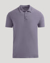 Dark Heather Amethyst Short Sleeve Polo with three-button placket and classic collar.