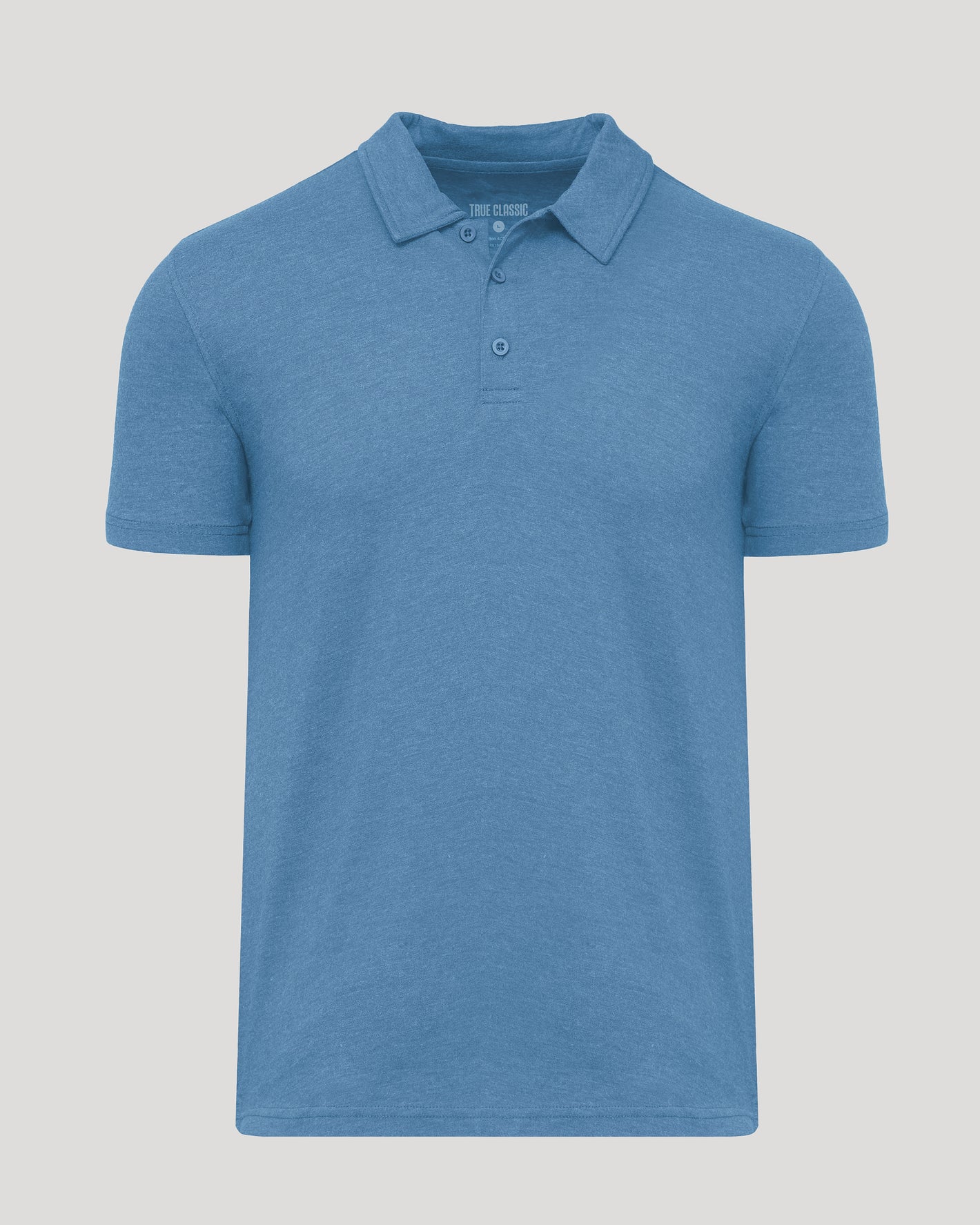 Dark Heather Blue Lake Classic Polo with two-button placket and collar.
