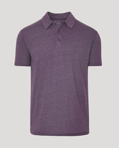 True ClassicDark Heather Plum Classic Polo with fold-over collar and three-button placket.