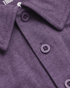 True ClassicDark Heather Plum Classic Polo with collar, button placket, heathered texture.