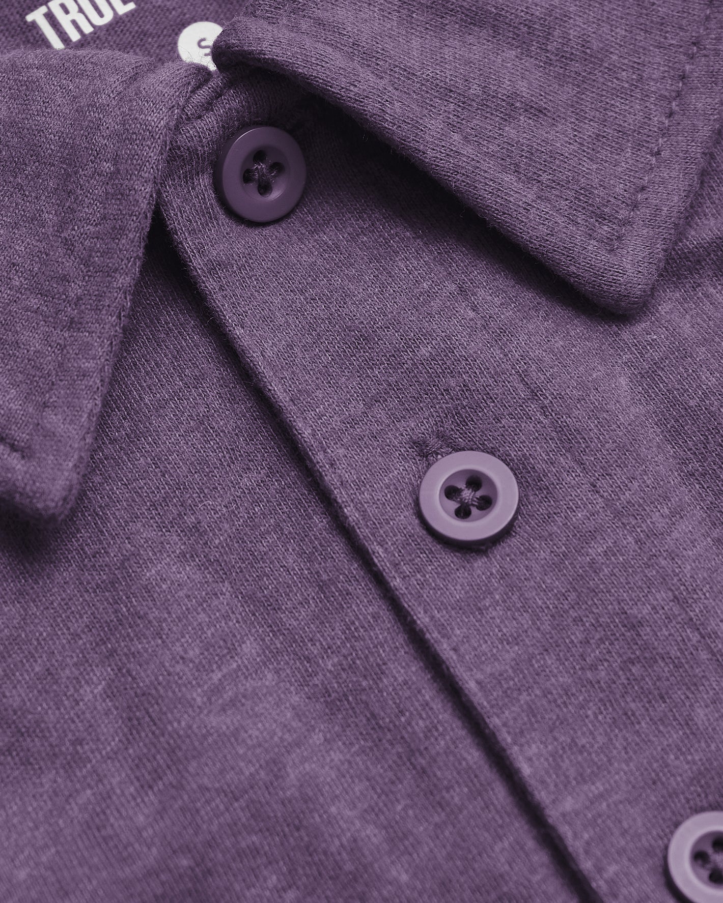 Dark Heather Plum Classic Polo with collar, button placket, heathered texture.