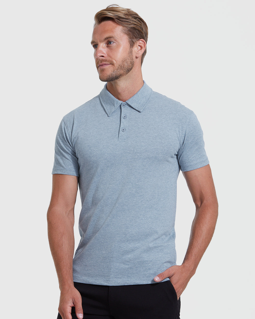 Heather Indigo Short Sleeve Polo