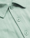 Heather Mist Short Sleeve Polo with collar and three-button placket close-up.