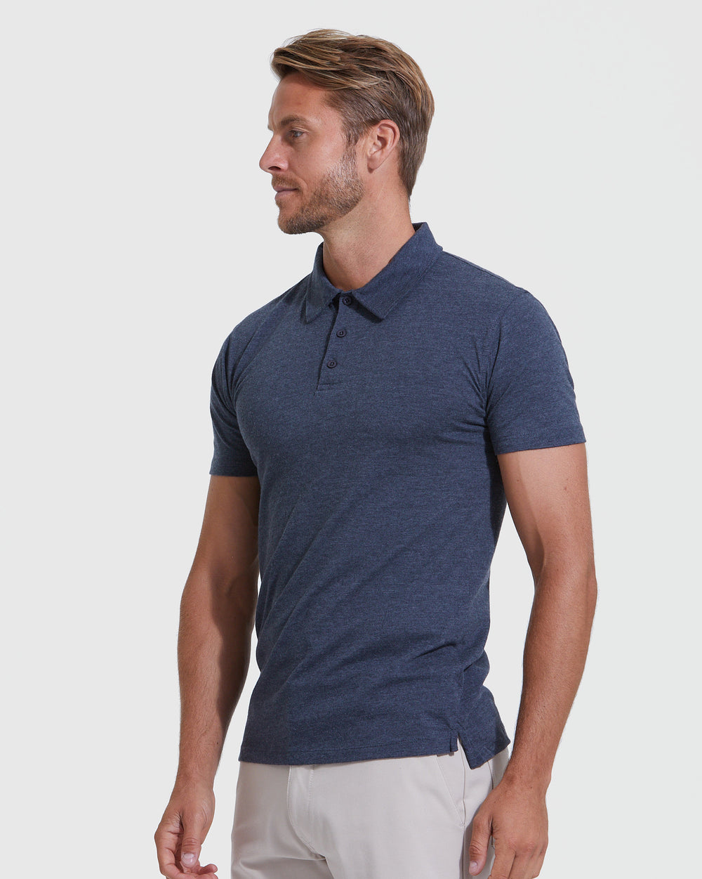 Heather Navy Short Sleeve Polo