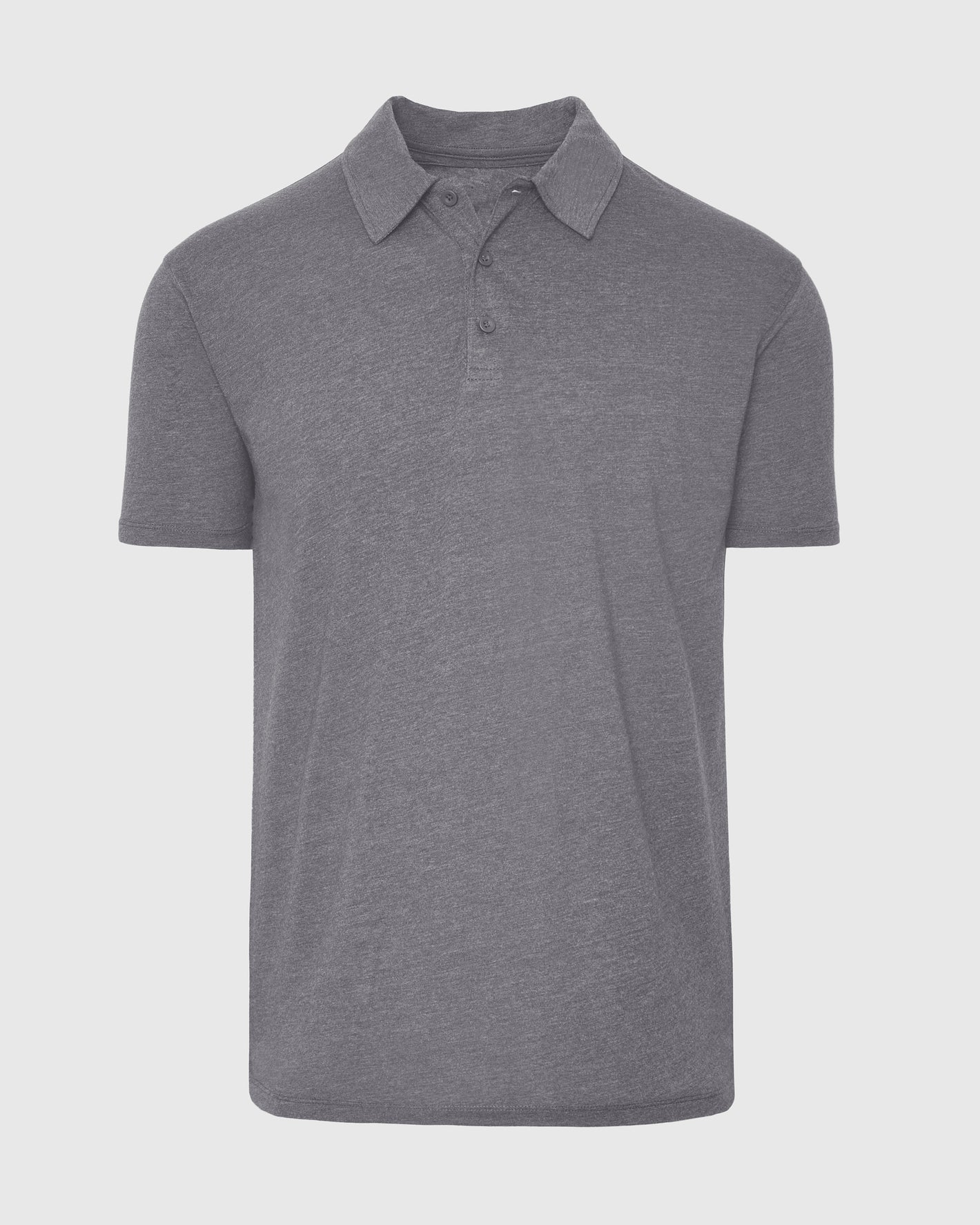 Heather Graphite Short Sleeve Polo with classic collar and three-button placket.
