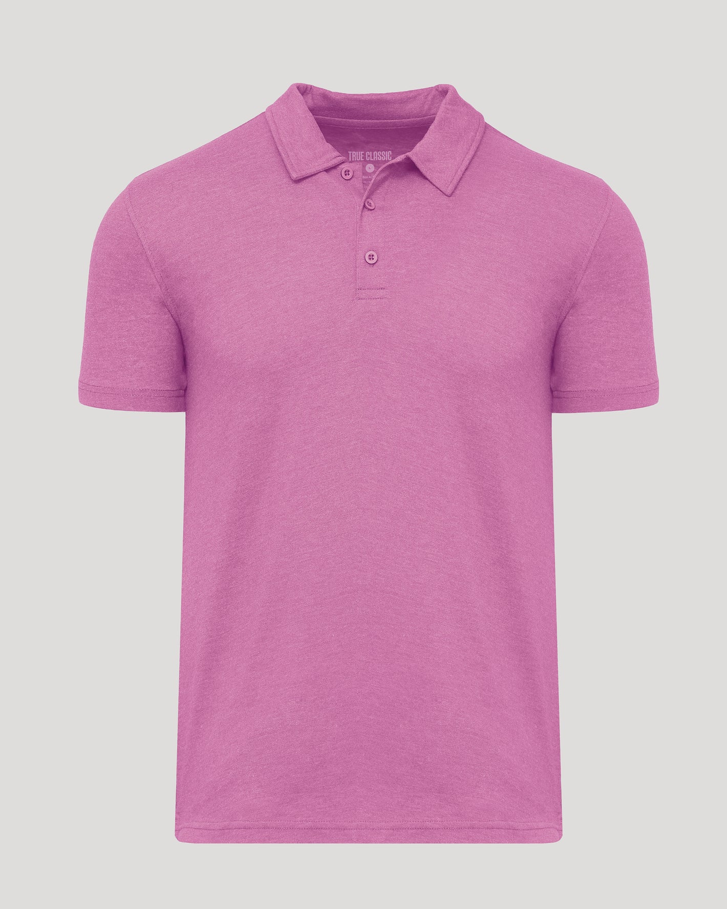 Heather Magenta Classic Polo with fold-over collar and two-button placket.