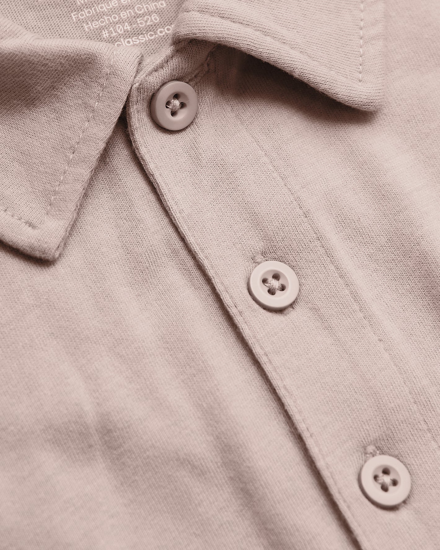 Light Heather Slate Mauve Classic Polo close-up showing texture and buttons.