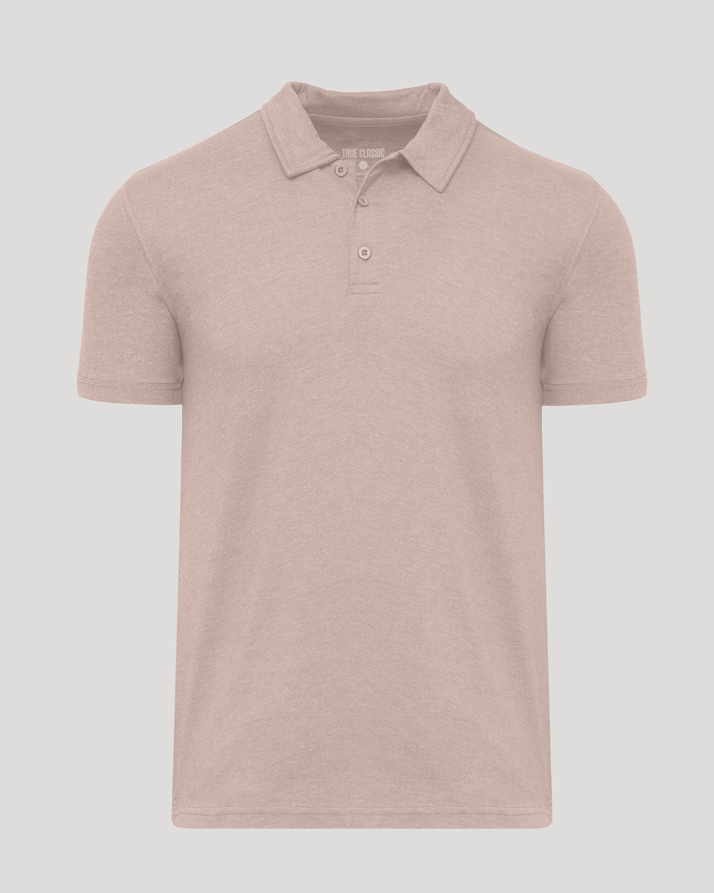 Light Heather Slate Mauve Classic Polo with two-button placket and fold-over collar.